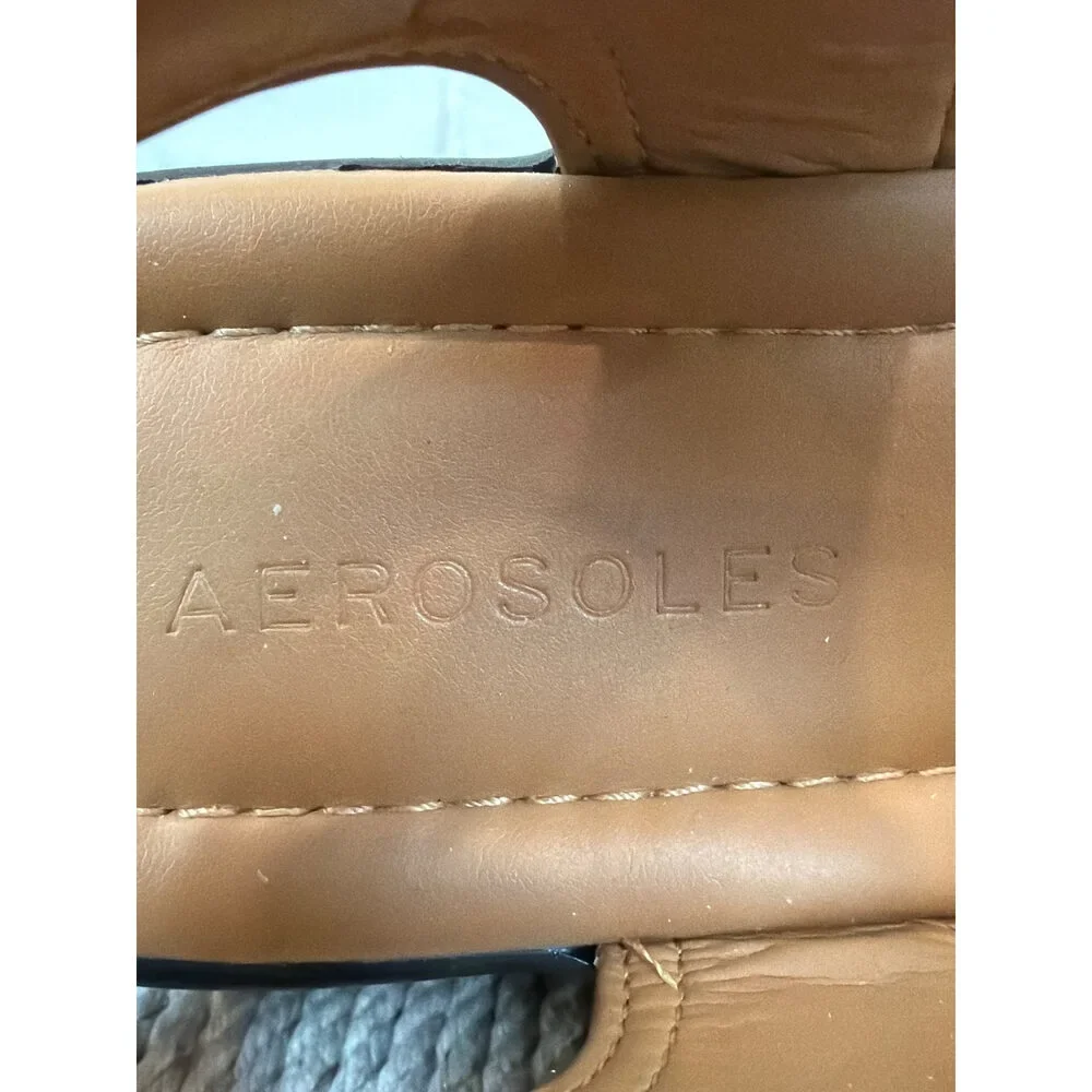 Aerosoles Metallic Snake-Embossed Platform Sandals Gold Tan Size 7